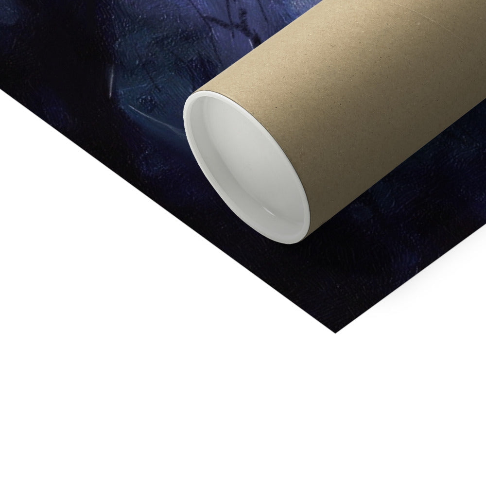 Brown cardboard tube with white cap for Moonlit Highland Wood print
