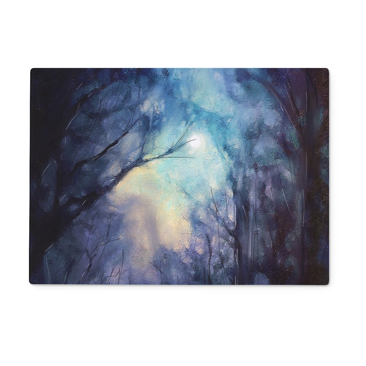 Blue Horse Head on Moonlit Highland Wood Glass Chopping Board