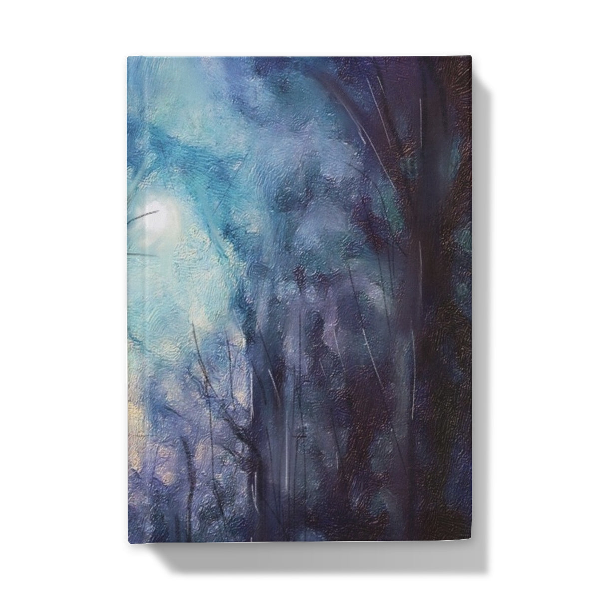 Blue and purple abstract forest on moonlit highland wood journal