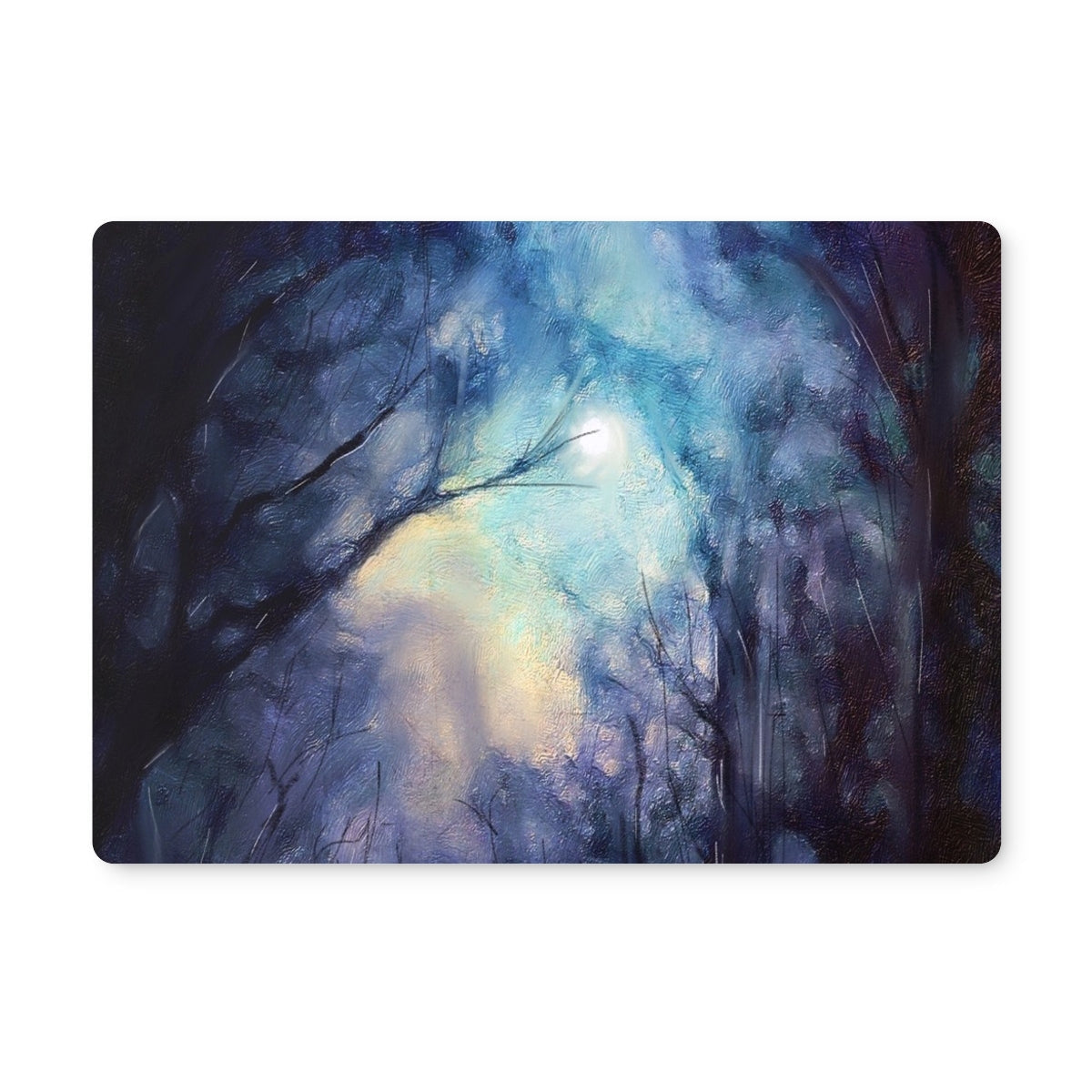 Moonlit Highland Wood dark forest mouse pad in blue green hues with textured grip