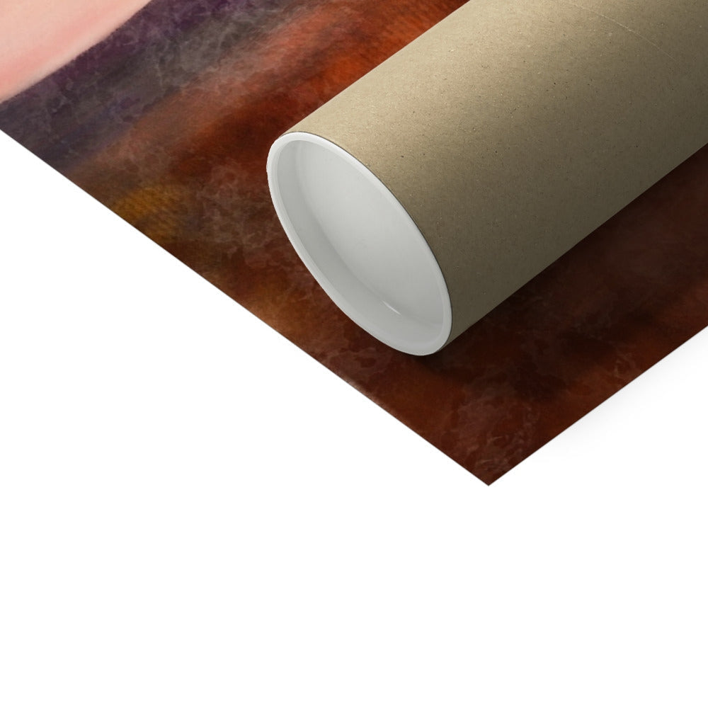 Brown leather roll-up wallet with white interior on Machrie Moor print