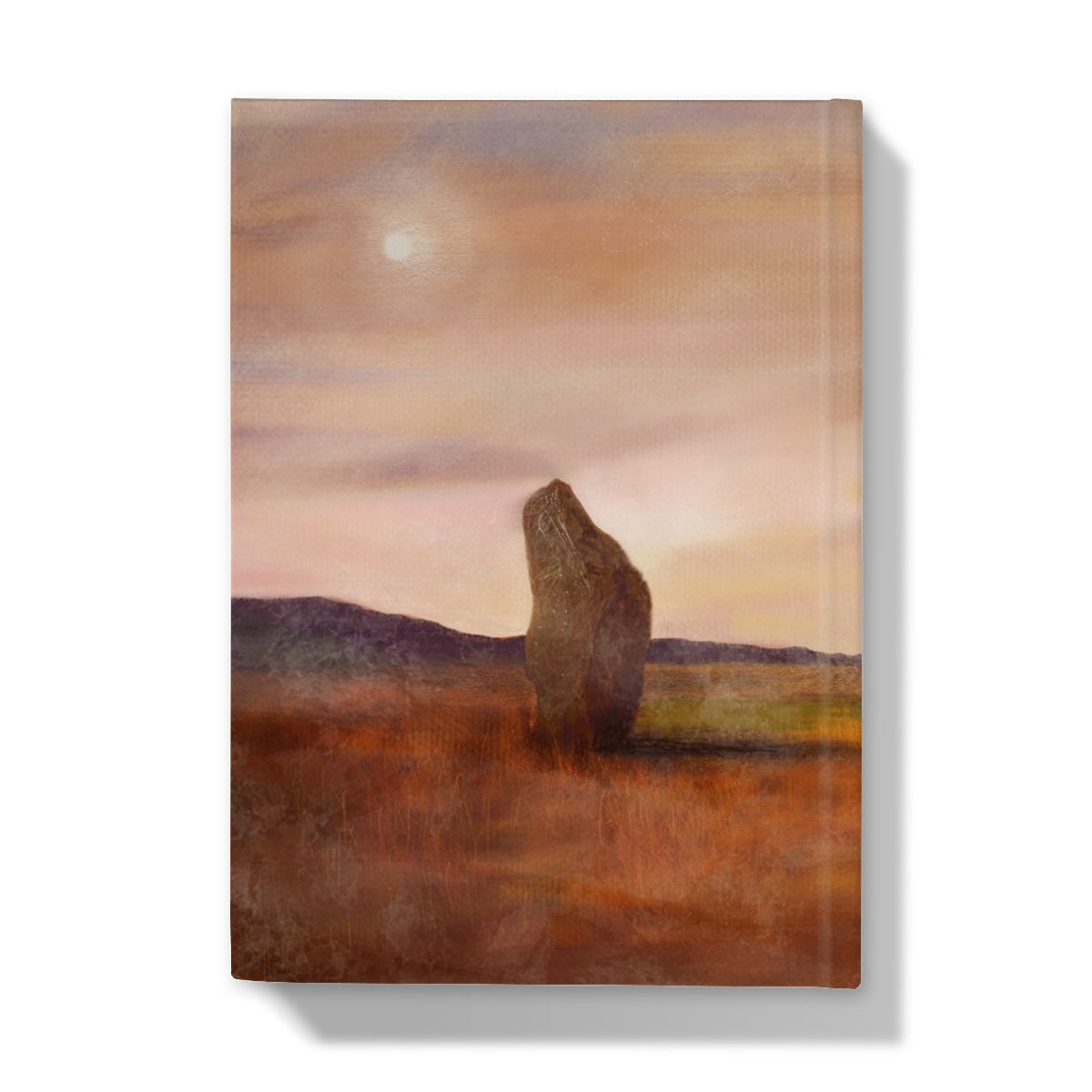 Moonlit Machrie Moor journal with standing stone sunset cover