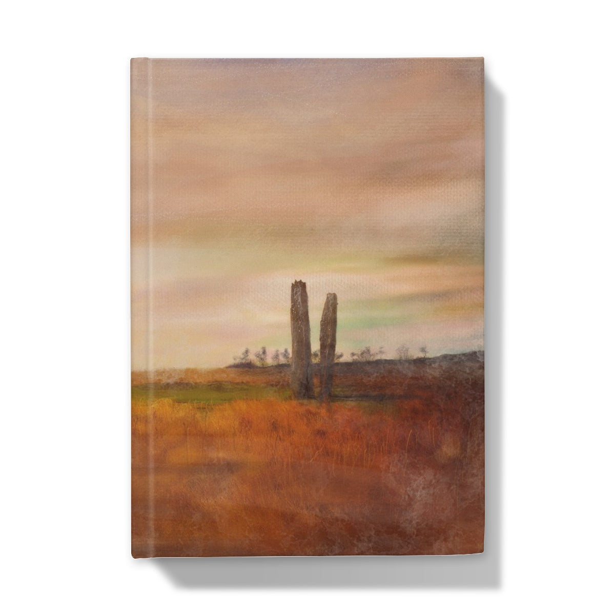 Moonlit Machrie Moor journal with autumnal painted landscape and stone pillars