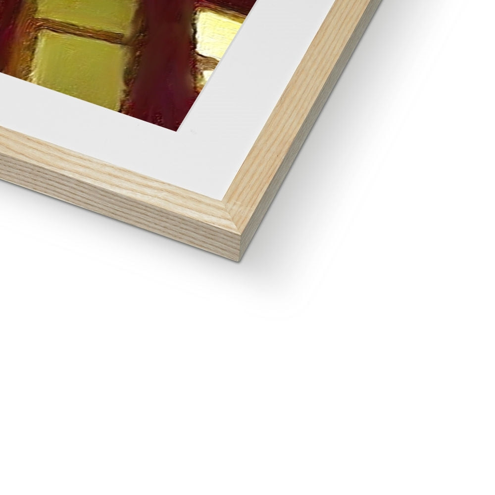 Light wood frame with white mat displaying vibrant abstract artwork for A Moonlit Tenement Print