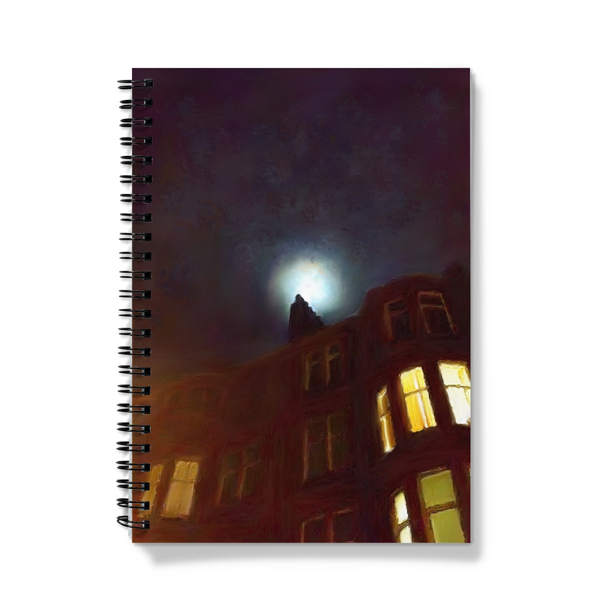 Moonlit Tenement Notebook with Night Cityscape Cover