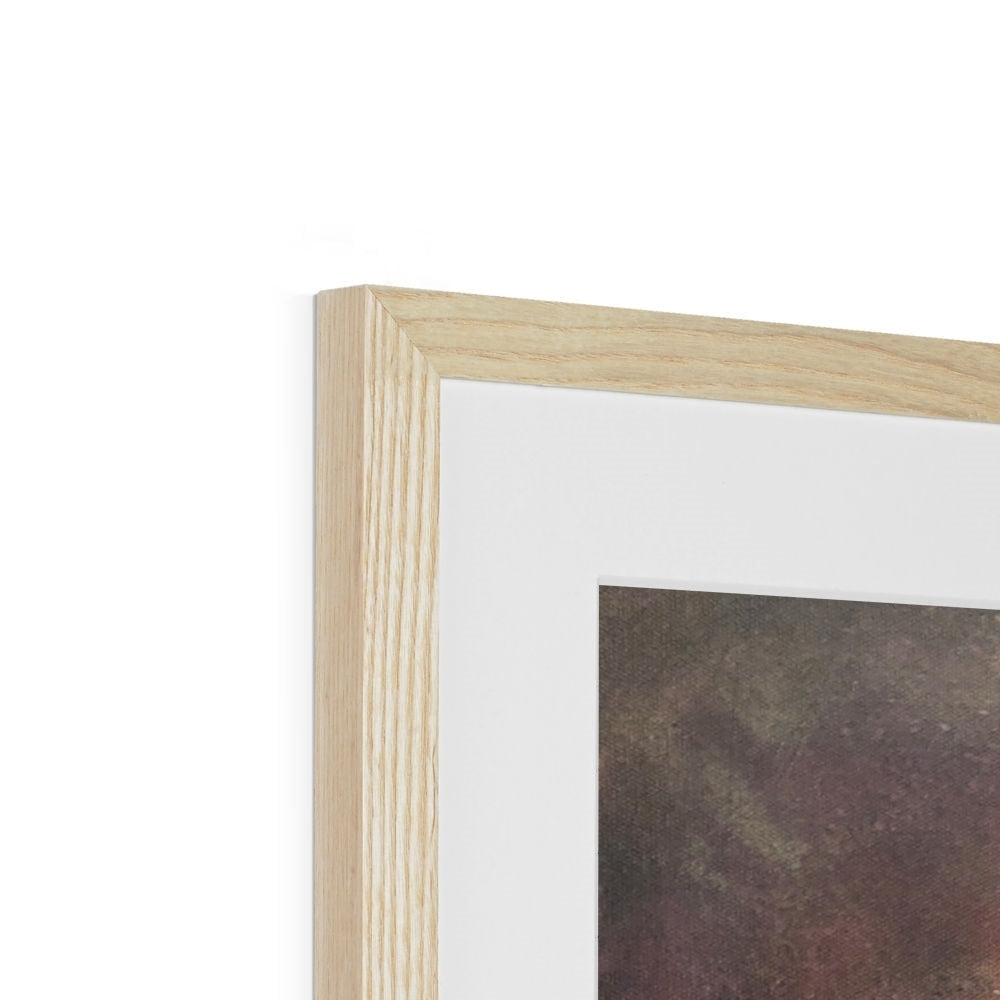 Moonset Horizon Art Print in light wood frame with white mat and dark abstract design