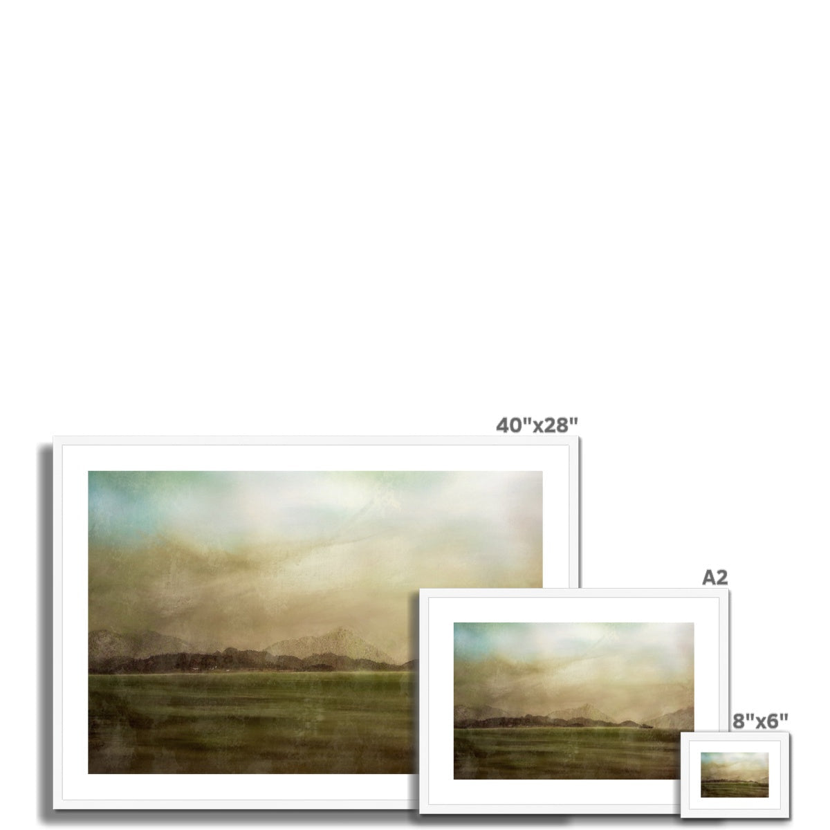 Mull Mist 40x28 inch framed landscape print in soft pastels with white matte