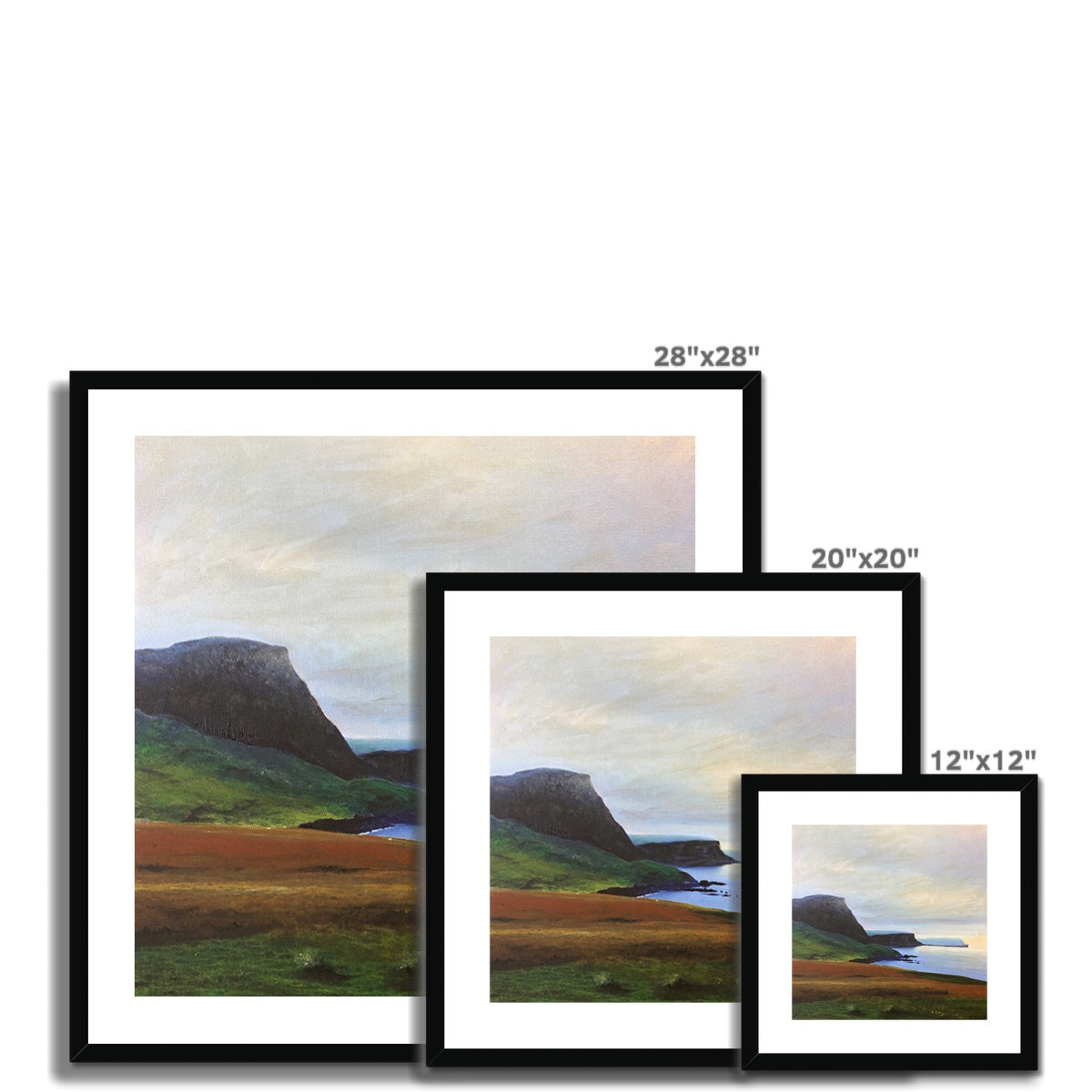 28x28 black-framed Neist Point Cliffs landscape print with white mat