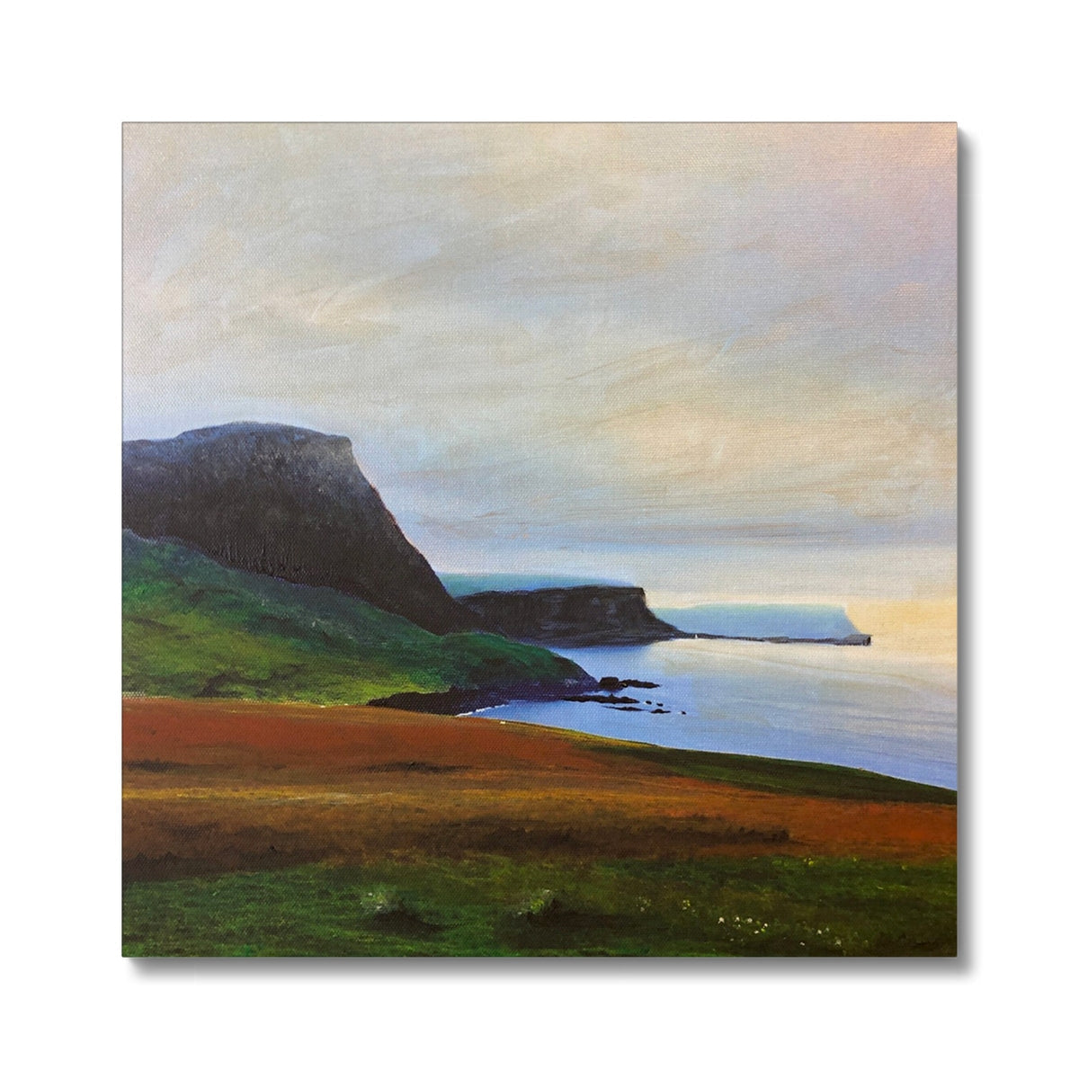 Neist Point Cliffs canvas print of green grassy cliffside with ocean view