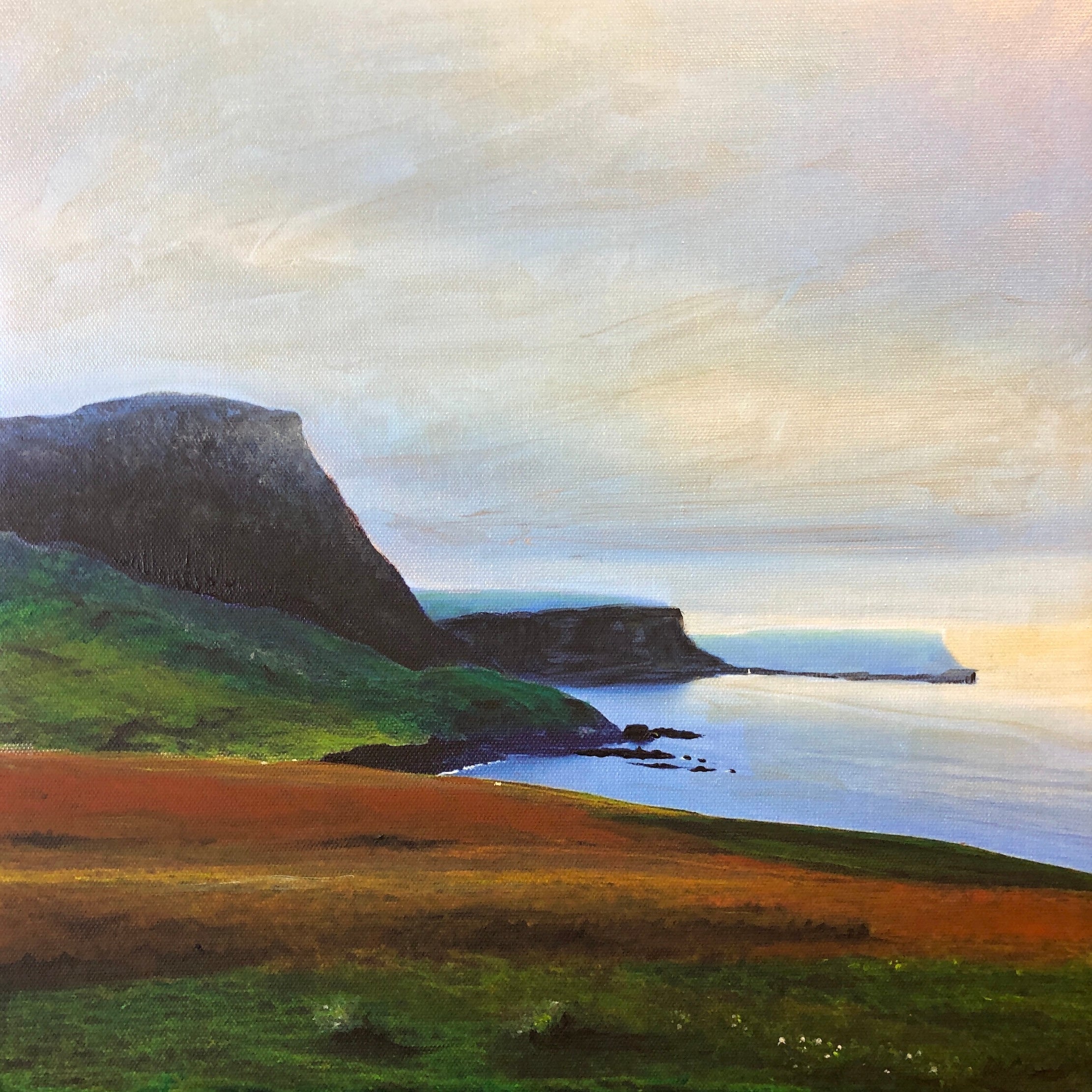 Coastal landscape painting of Neist Point Cliffs displayed in the original artwork