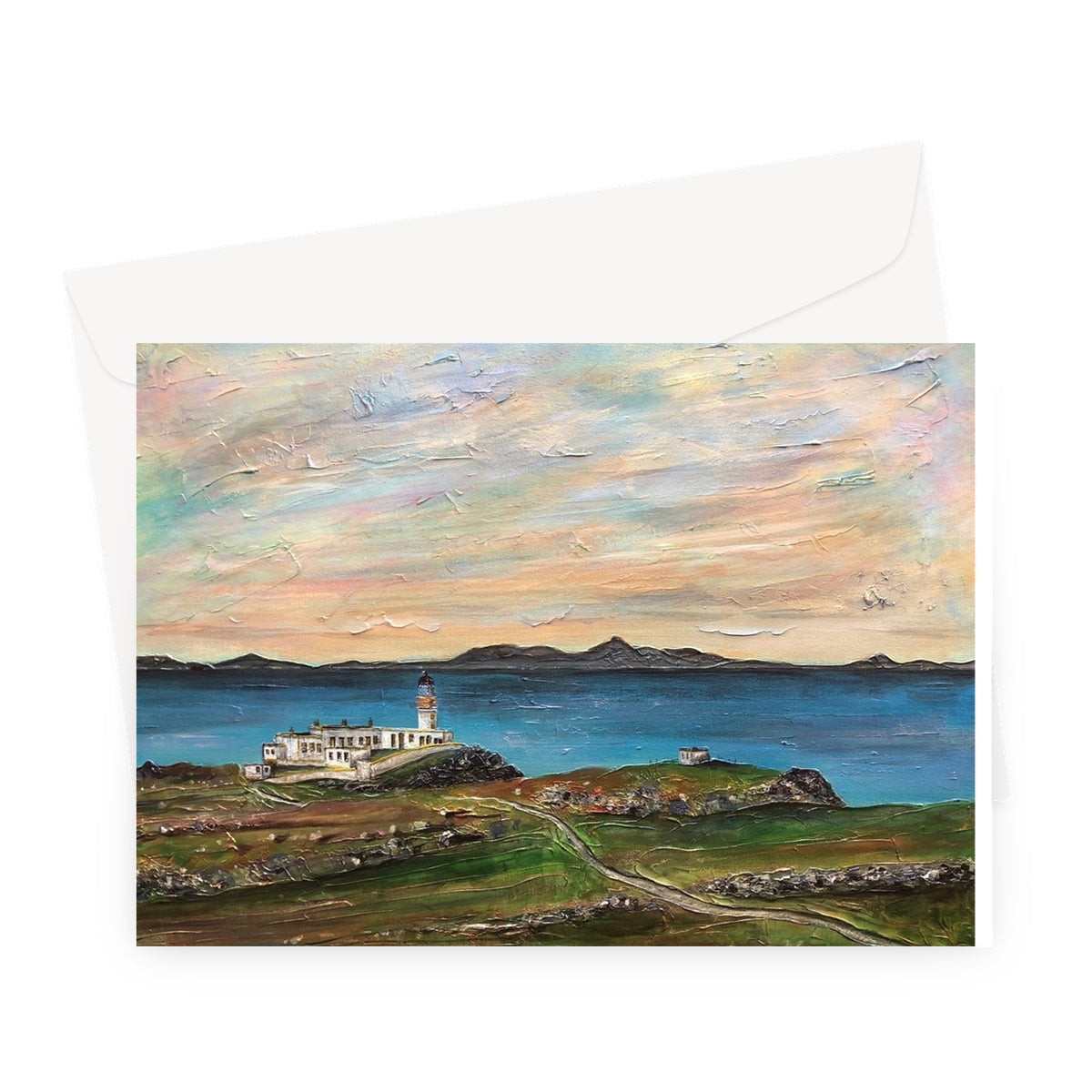 Oil painting of Neist Point Lighthouse and coastal landscape on Skye greeting card