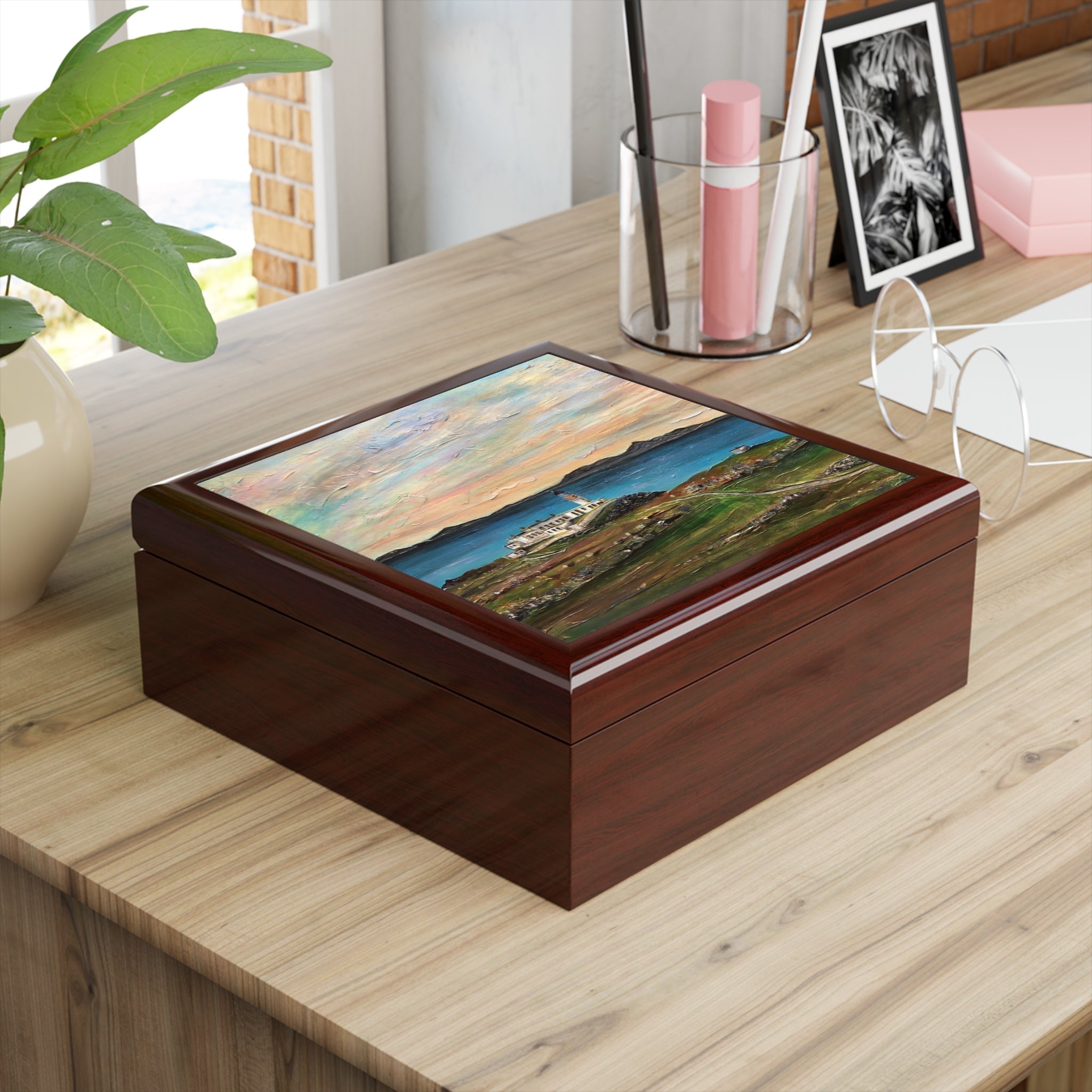 Neist Point Lighthouse Skye jewelry box with coastal painting lid