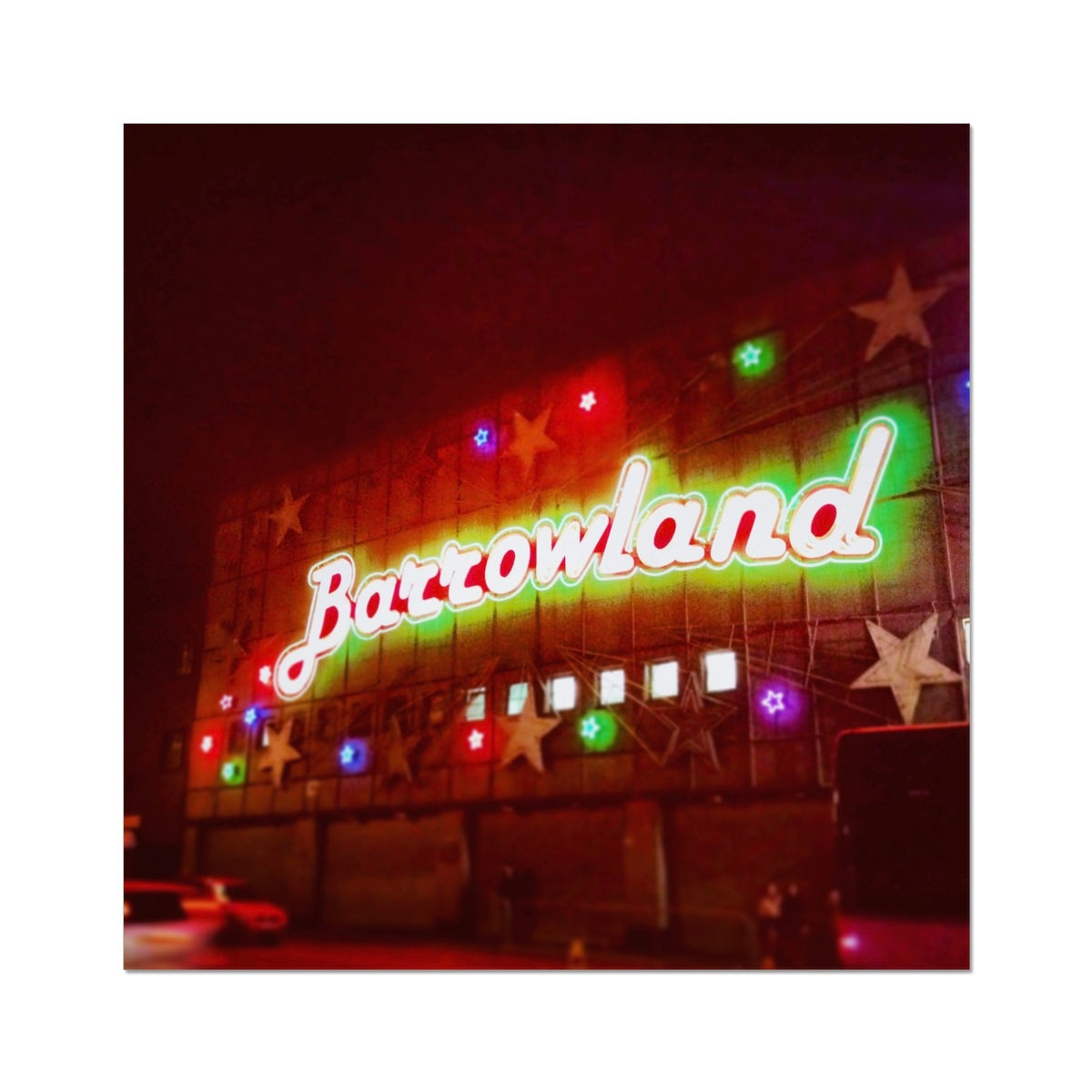 Neon Glasgow Barrowlands Hahnemuhle German Etching Print with glowing green and red sign