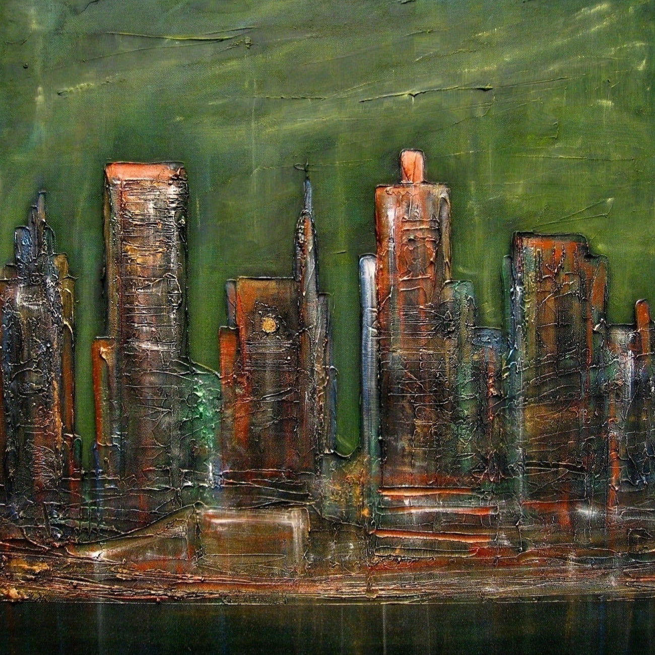 Textured cityscape painting of New York for Neon New York Art Original Painting display