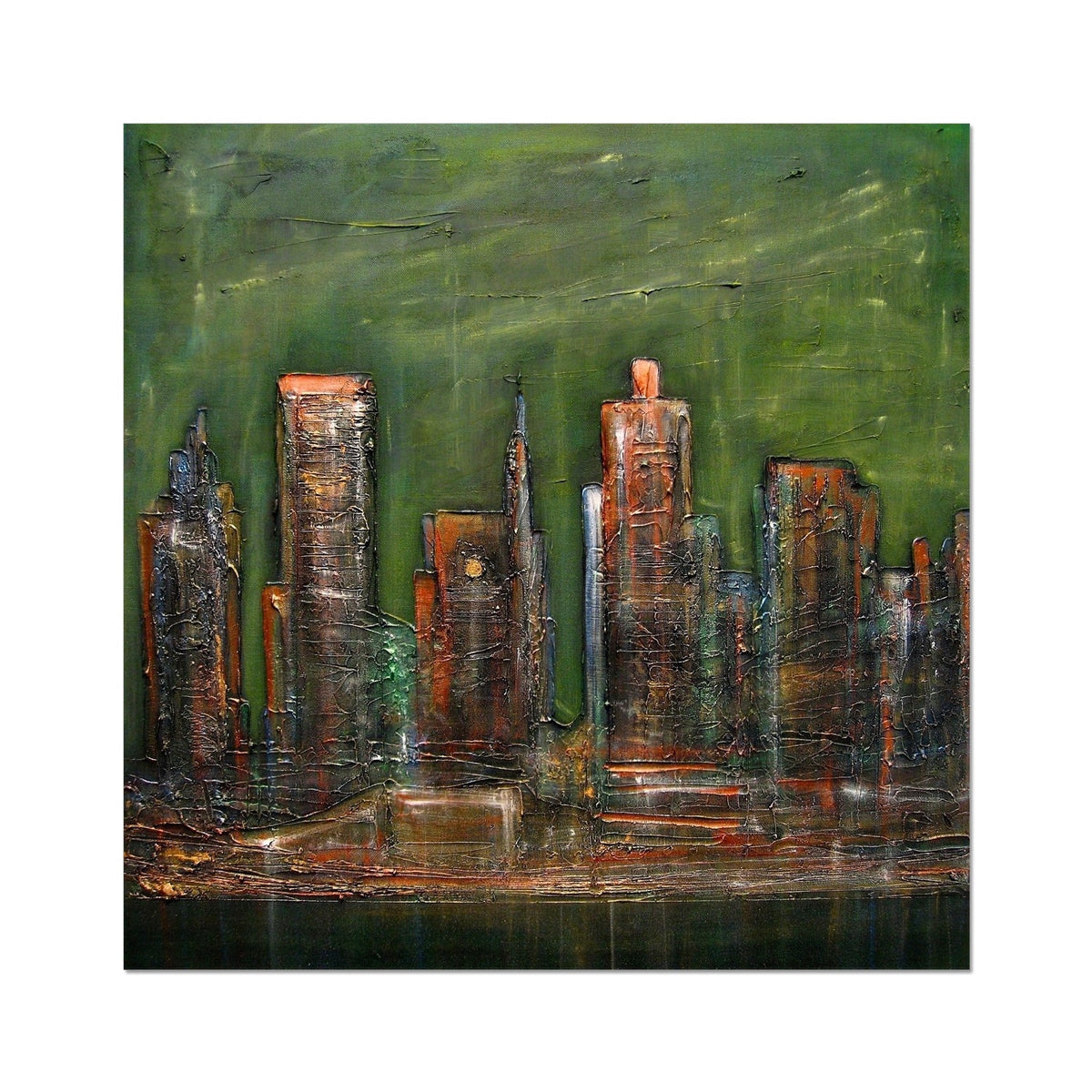 Green abstract New York cityscape Hahnemuhle etching print