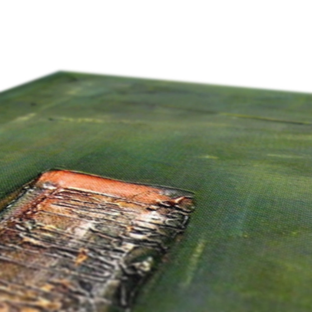 Green brown textured stone coaster with copper edge on Neon New York Canvas