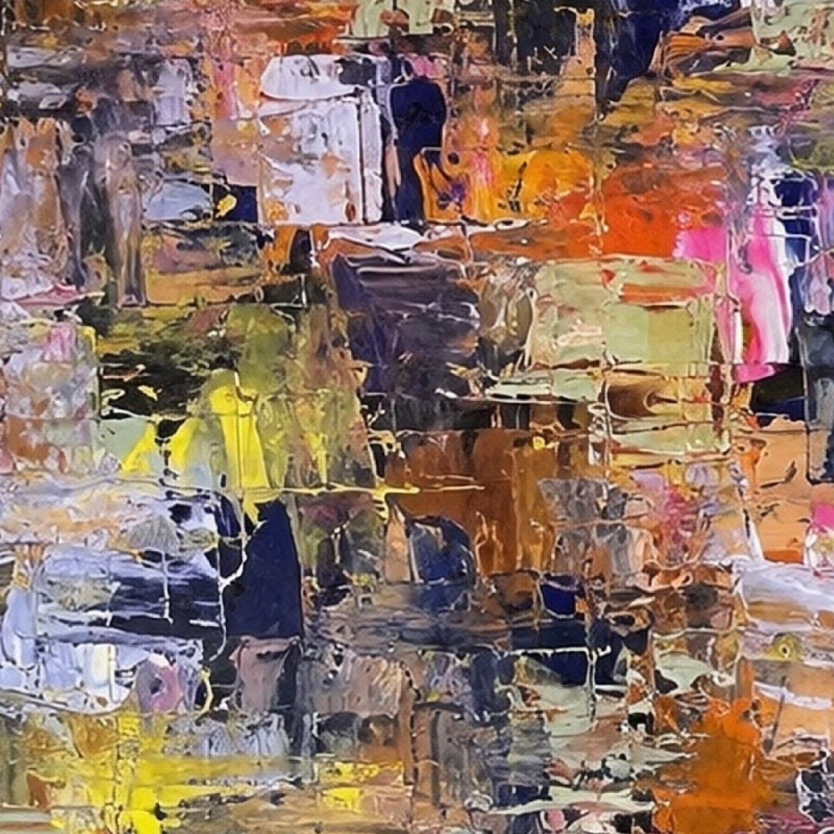 Detail of Never Is Enough canvas print showing thick scraped palette-knife layers