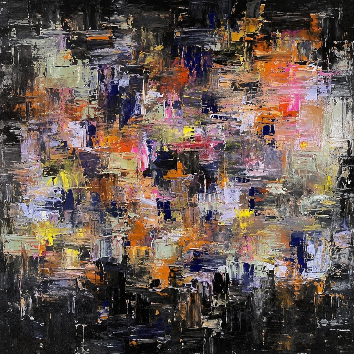 Never Is Enough giclee art print, bold palette-knife abstract in black, orange, pink and lavender by Kevin Hunter