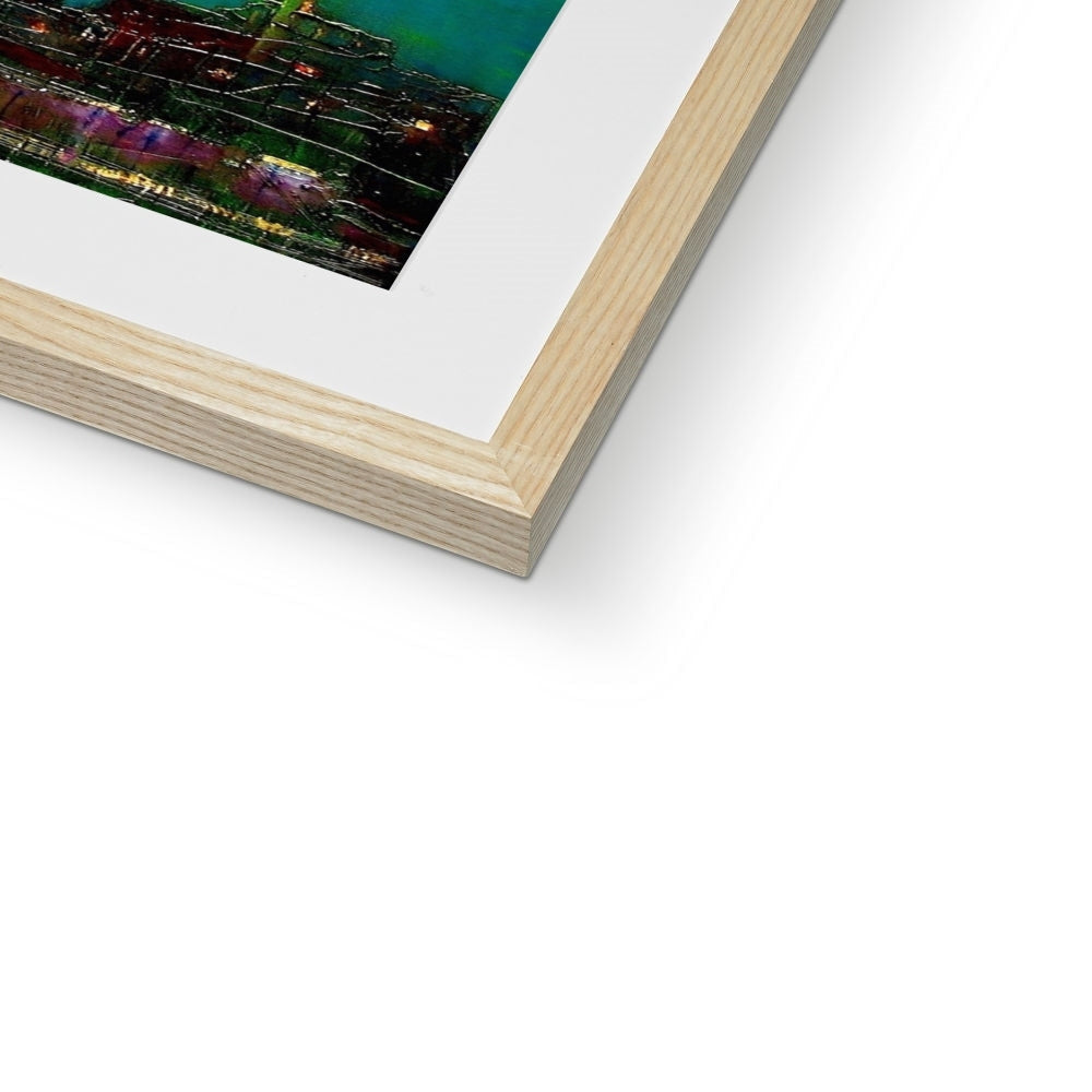 New York Nights wooden frame with white mat and cityscape print