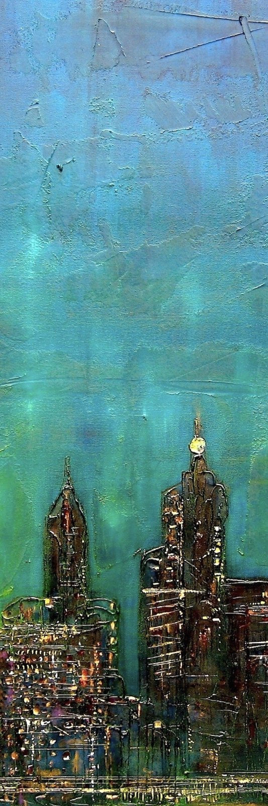 Abstract painting of a city skyline at night for New York Nights Triptych wall art