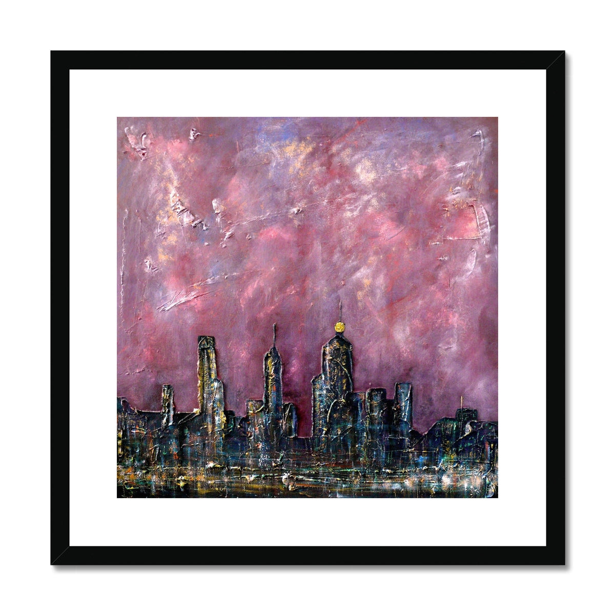 Modern abstract black-framed New York snow cityscape art print