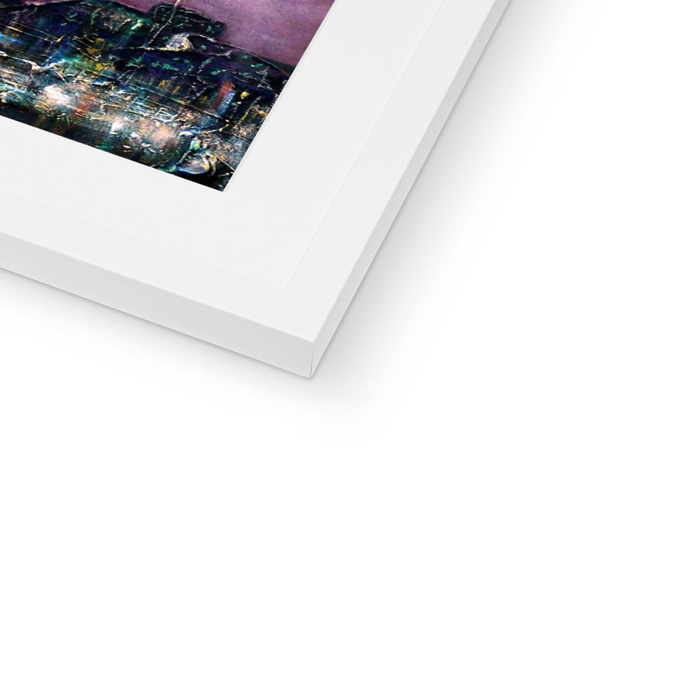 New York Snow Art Print: White Framed Cityscape with Night Lights