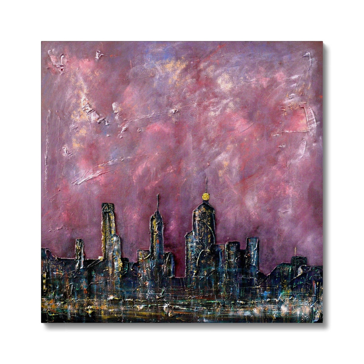 Vibrant pink purple New York snow cityscape canvas print