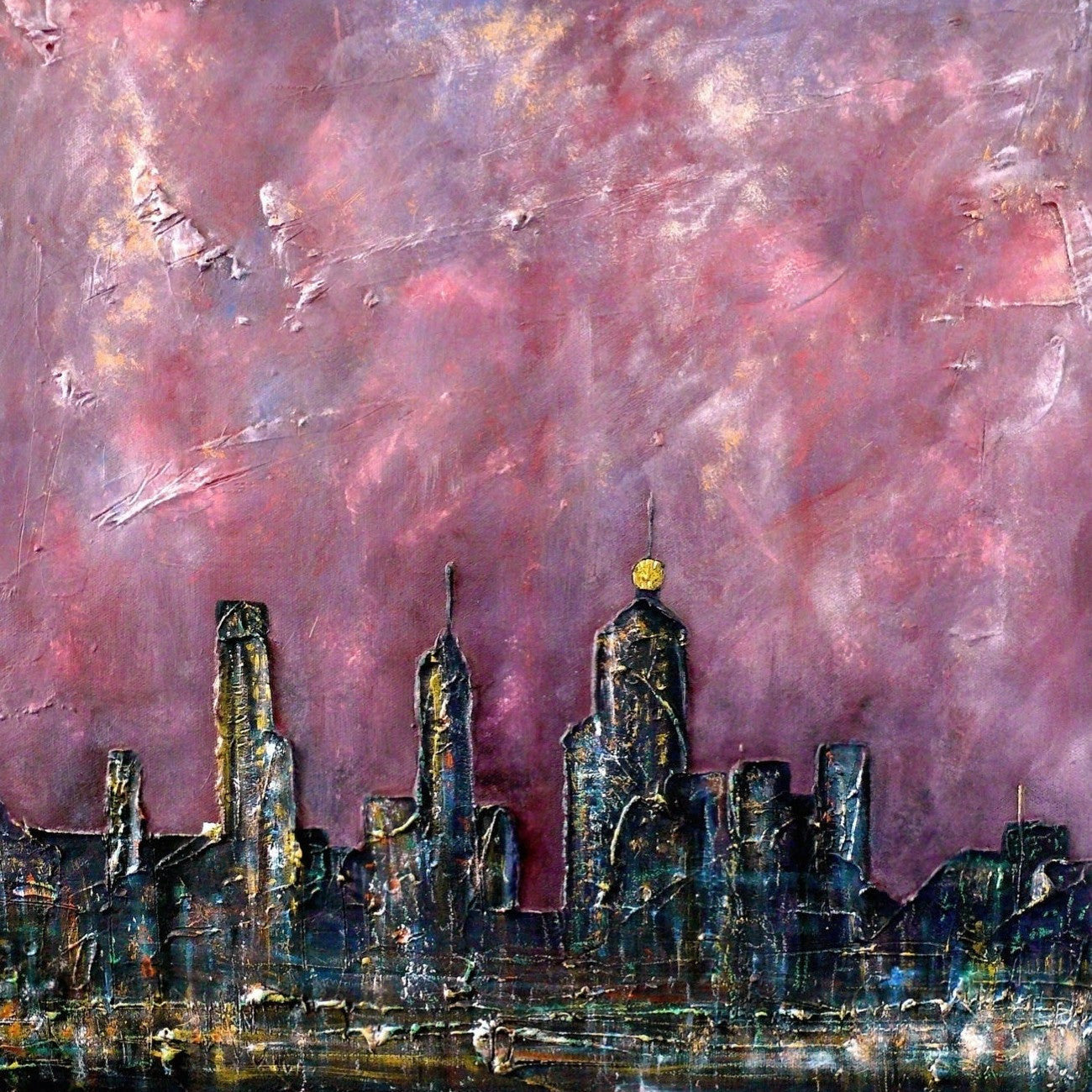 Textured cityscape painting of New York City in the New York Snow Original Painting product