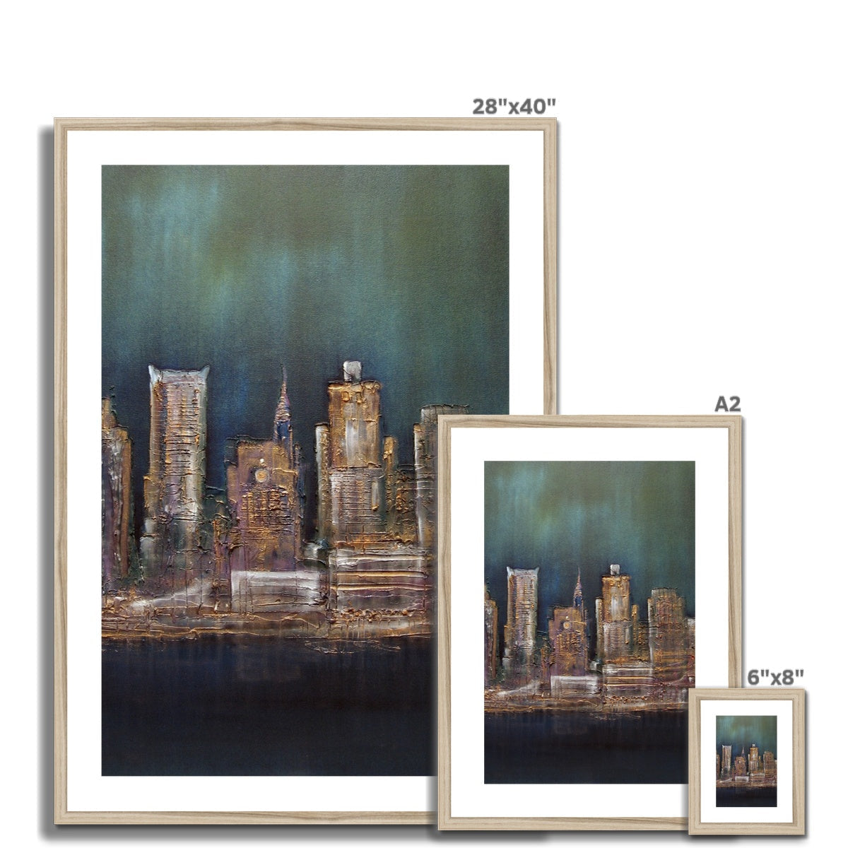 28x40 Framed New York West Side Abstract Cityscape Print in Gold Teal