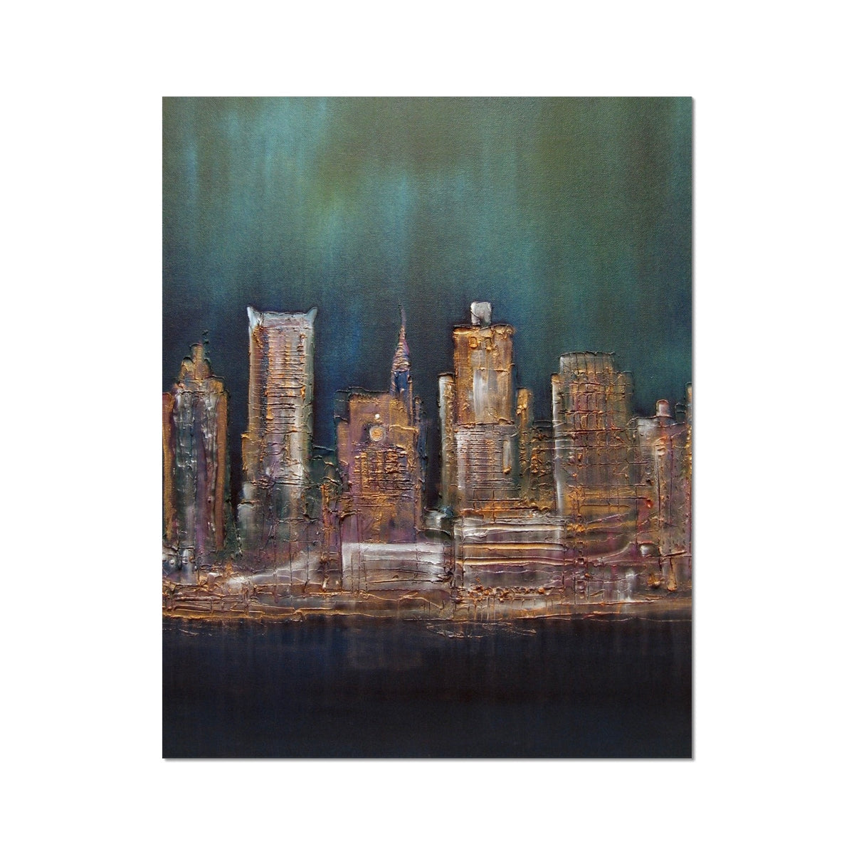 Teal and gold New York West Side cityscape artist proof print on canvas