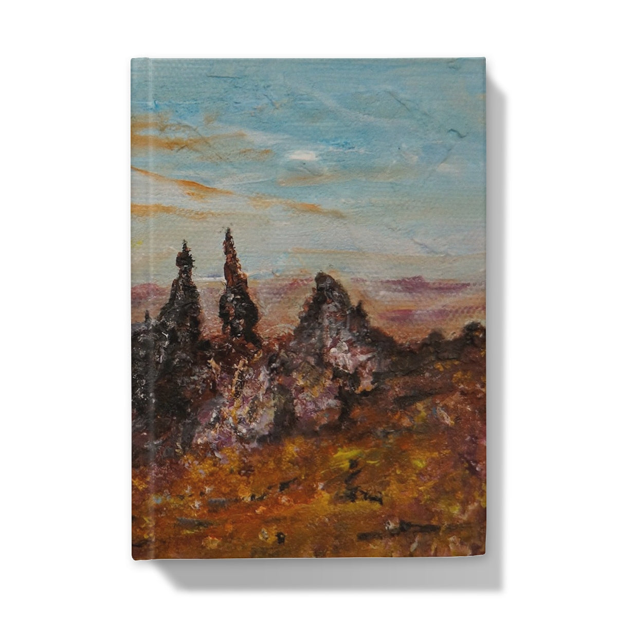 Canvas print of landscape with three trees and orange sky on The Old Man Of Storr journal