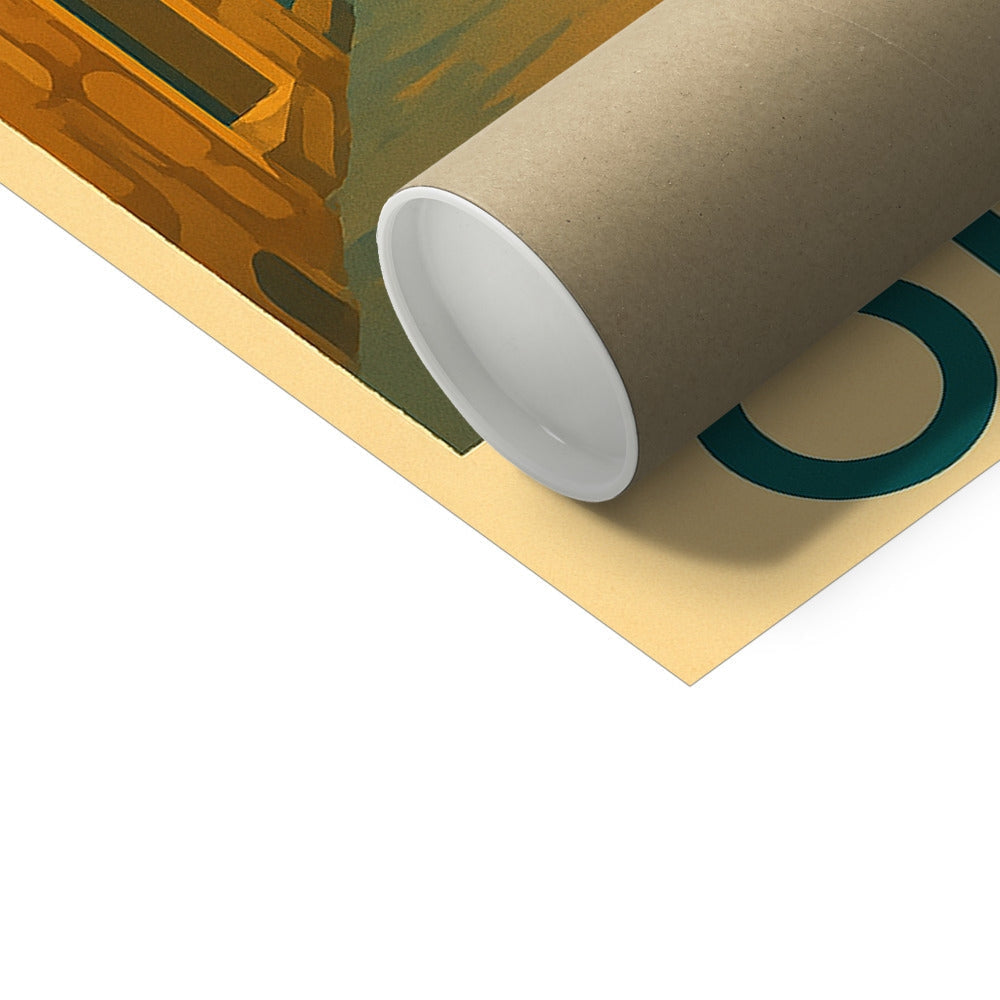 Ortigia Fine Art Prints poster with teal beige design and orange green illustration