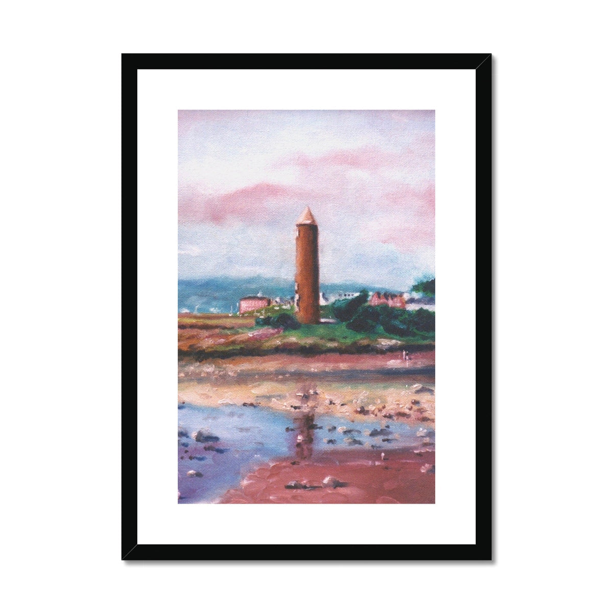 Minimalist black framed lighthouse canvas print in pink brown tones Pencil Point Largs