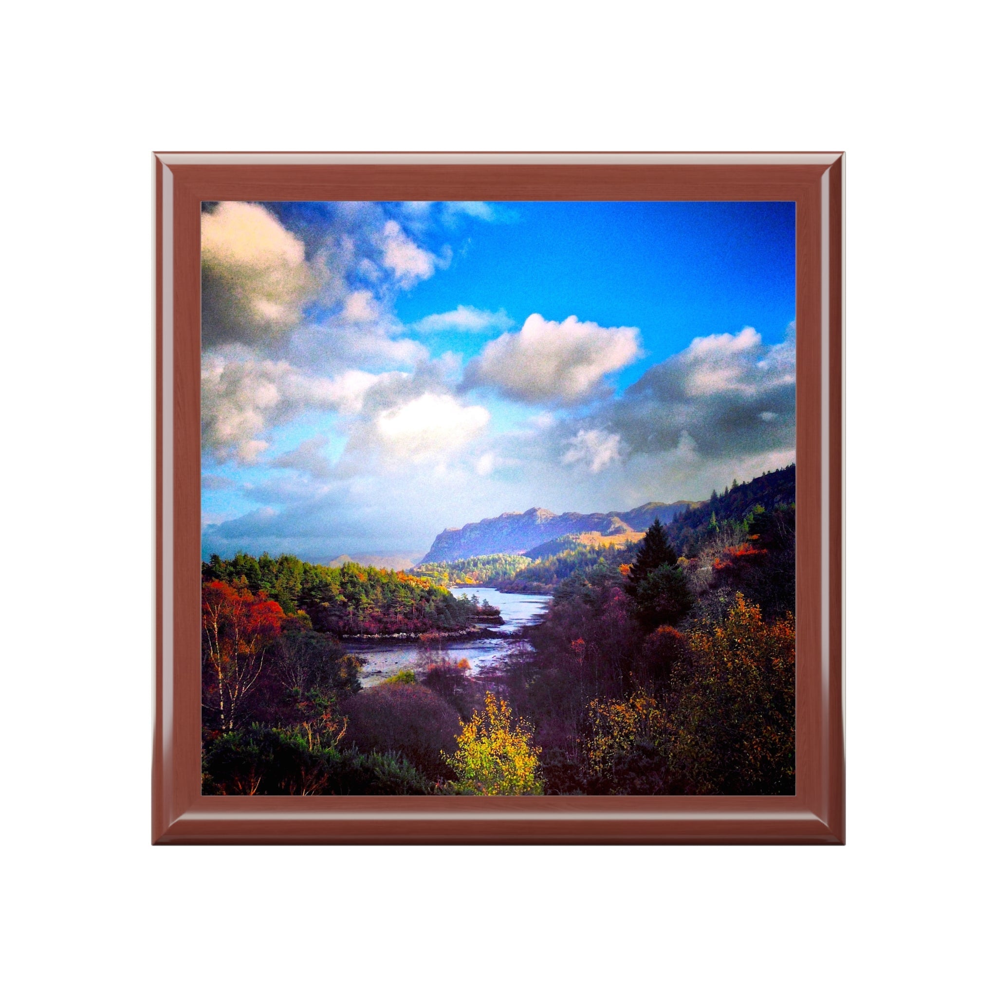 Framed colorful autumn landscape print in Plockton Art Jewellery Box Scotland