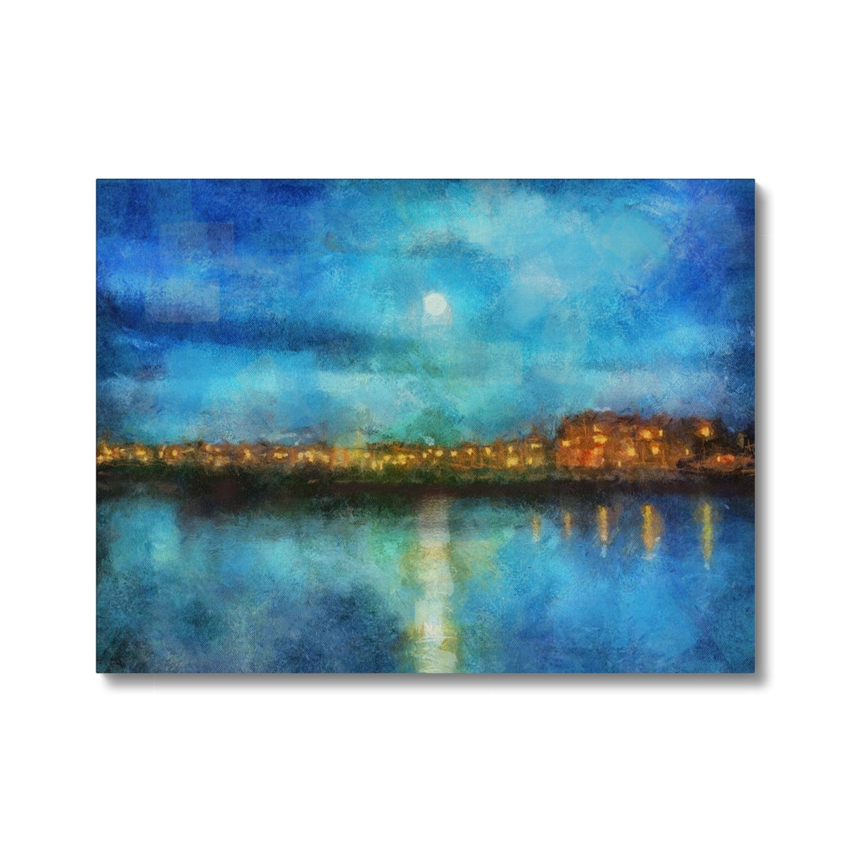 Portobello Moonlight blue teal watercolor cityscape glossy canvas print