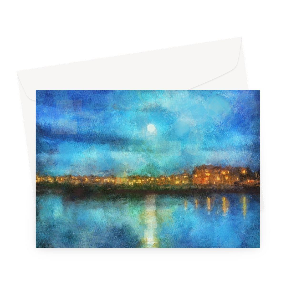 Blue Watercolor Cityscape Greeting Card with Envelope