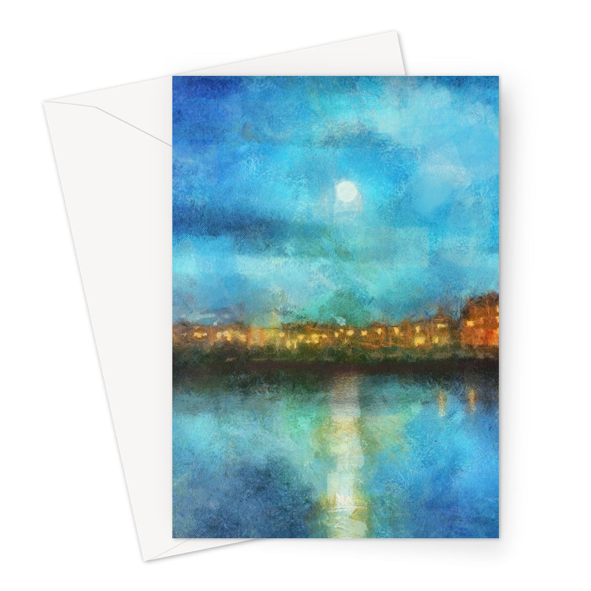 Portobello Moonlight blue watercolor landscape greeting card with envelope