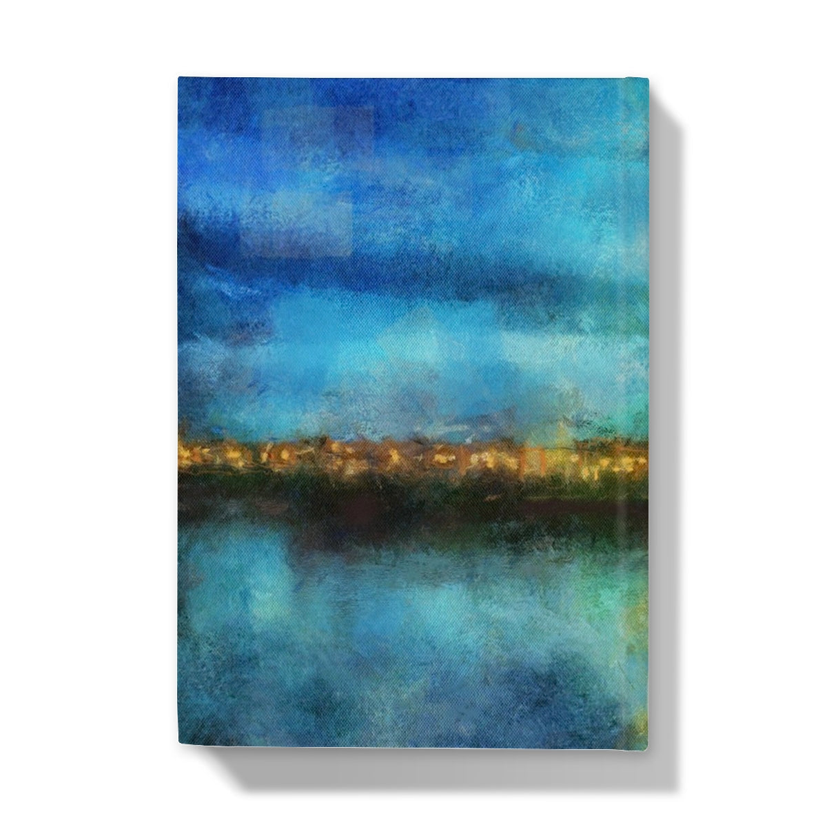 Impressionistic cityscape painting at dusk reflecting on water on Portobello Moonlight Hardback Journal