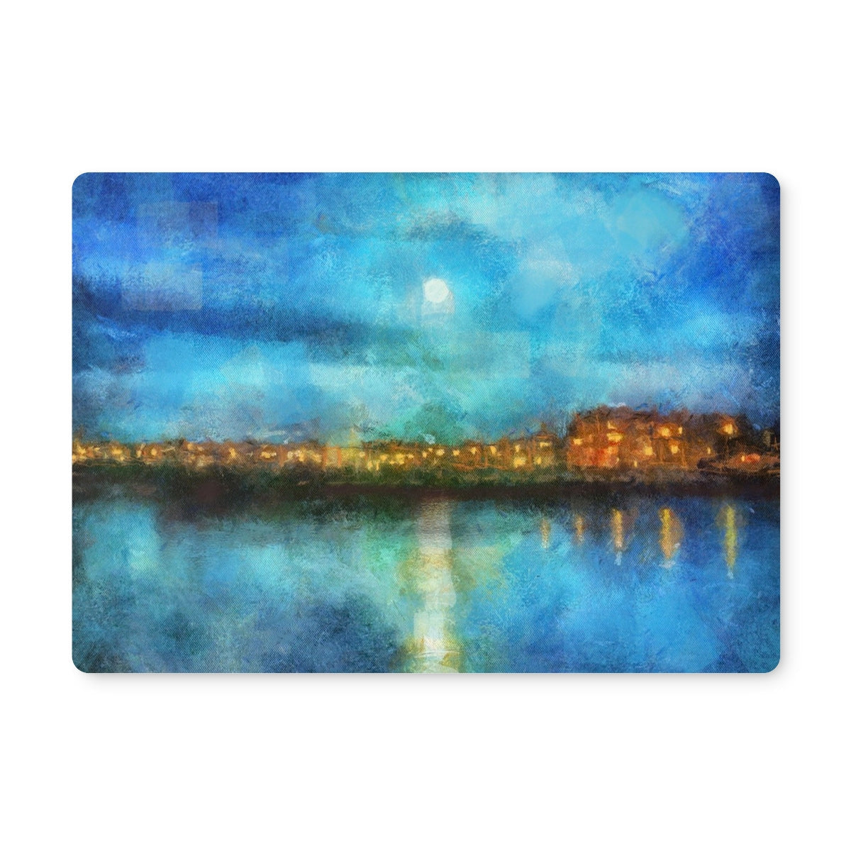 Vibrant impressionistic painting of a moonlit cityscape reflecting on water for Portobello Moonlight Placemat