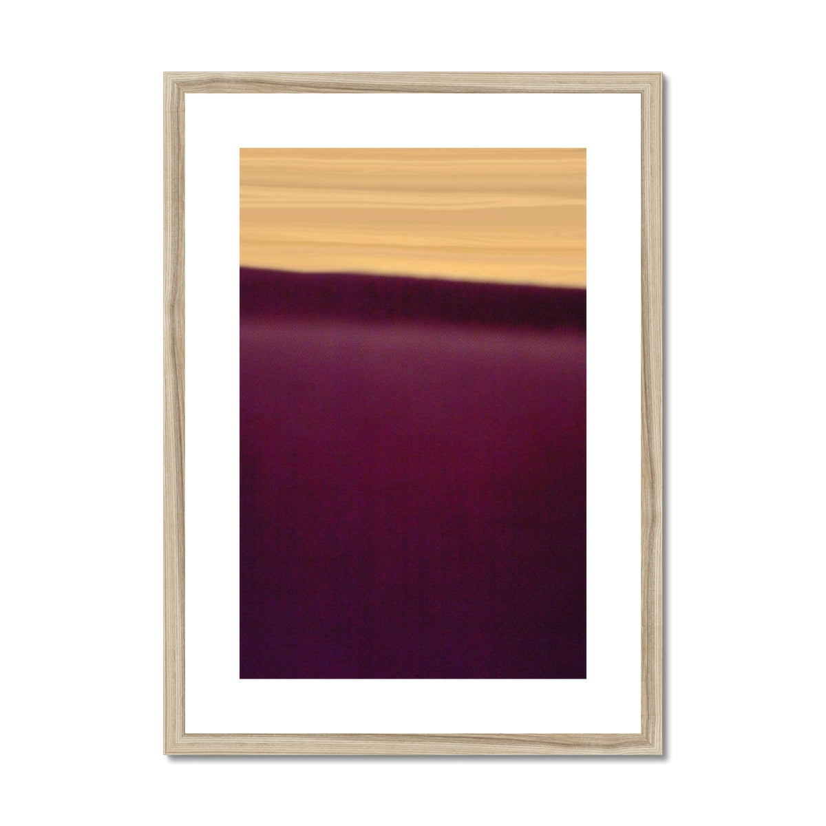 Purple Sunset minimalist abstract print in light wood frame