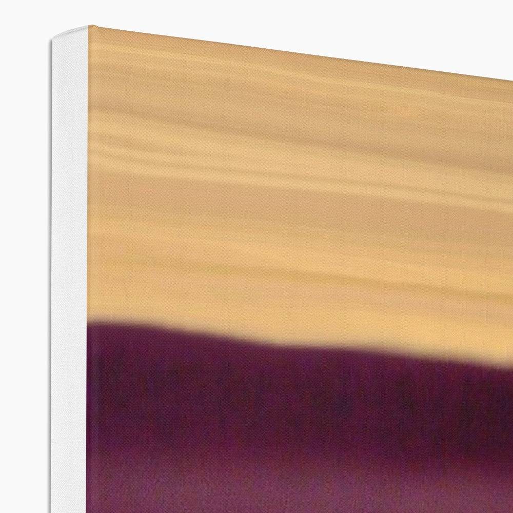 Minimalist abstract canvas print of warm beige and purple bands in A Purple Sunset design