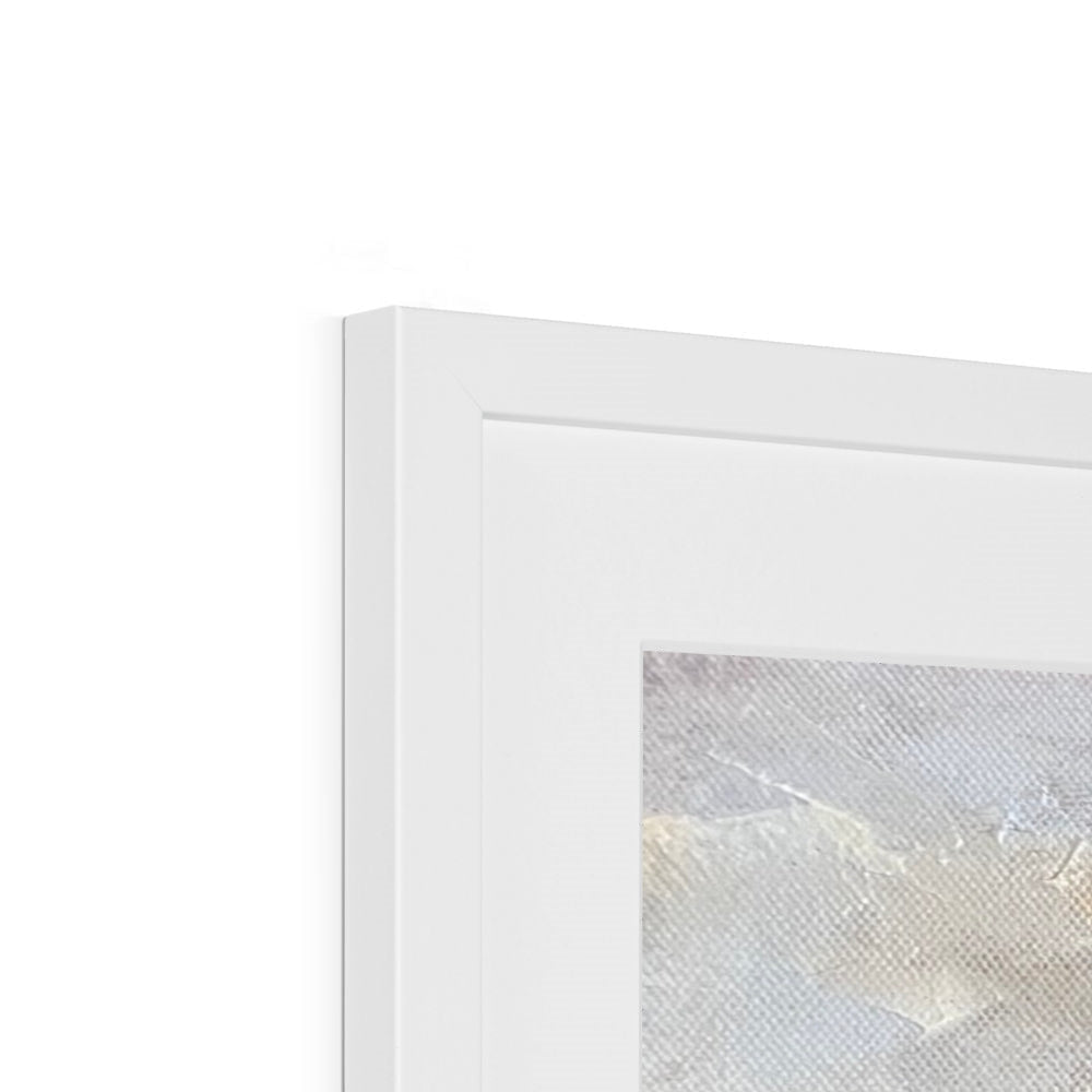 White picture frame with light-colored abstract painting for The Quiraing Framed & Mounted Print