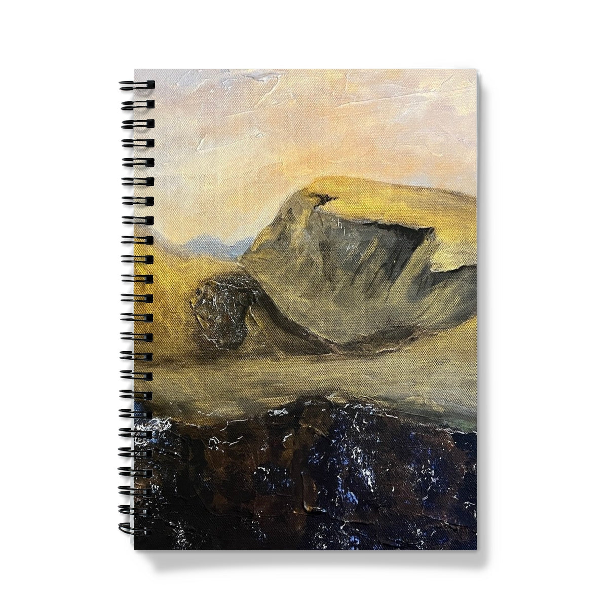 Spiral-bound The Quiraing Notebook with an abstract landscape cover design