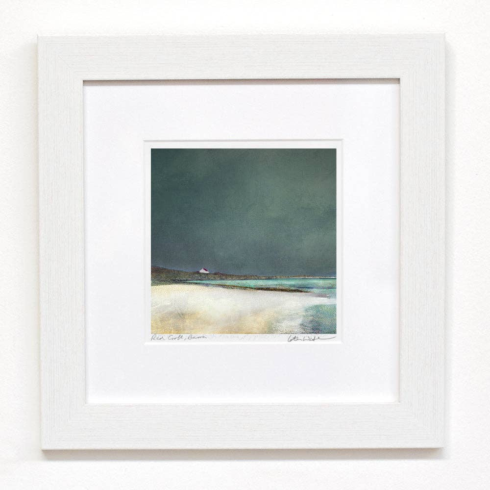 Minimalist Cath Waters Red Croft Barra coastal abstract print in muted tones