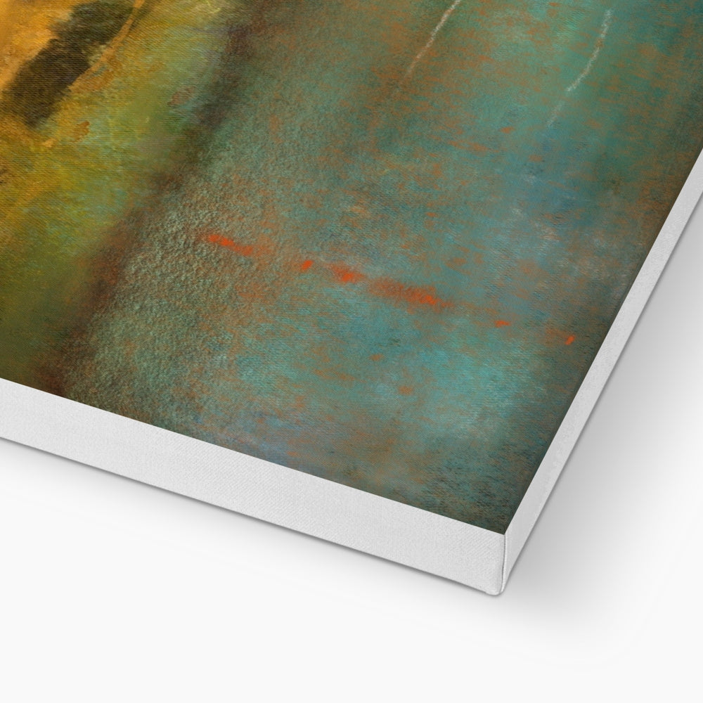 Red Moon Cuillin canvas print with teal orange yellow abstract design