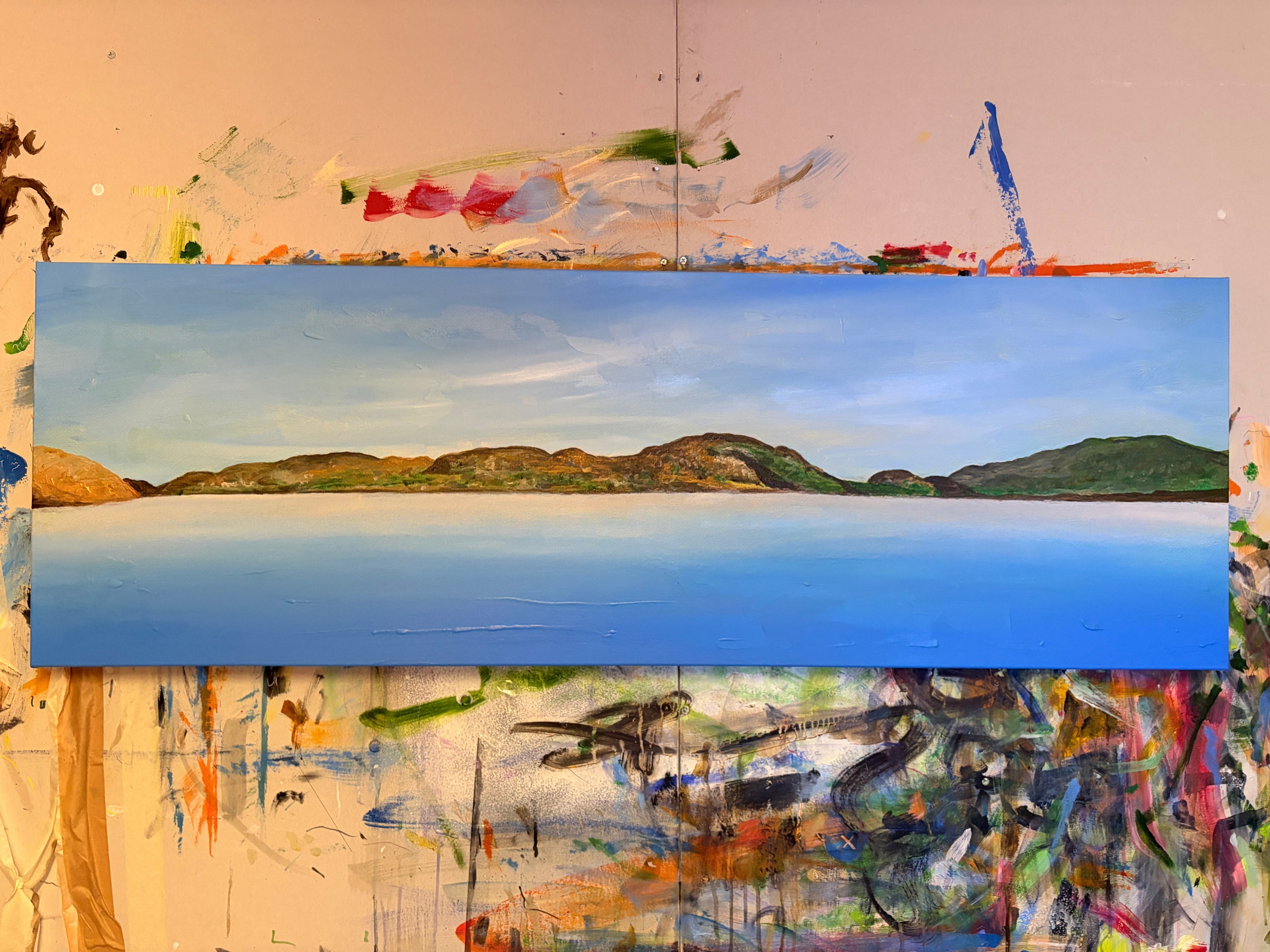 Reef Beach Lewis original panoramic painting serene green hills landscape