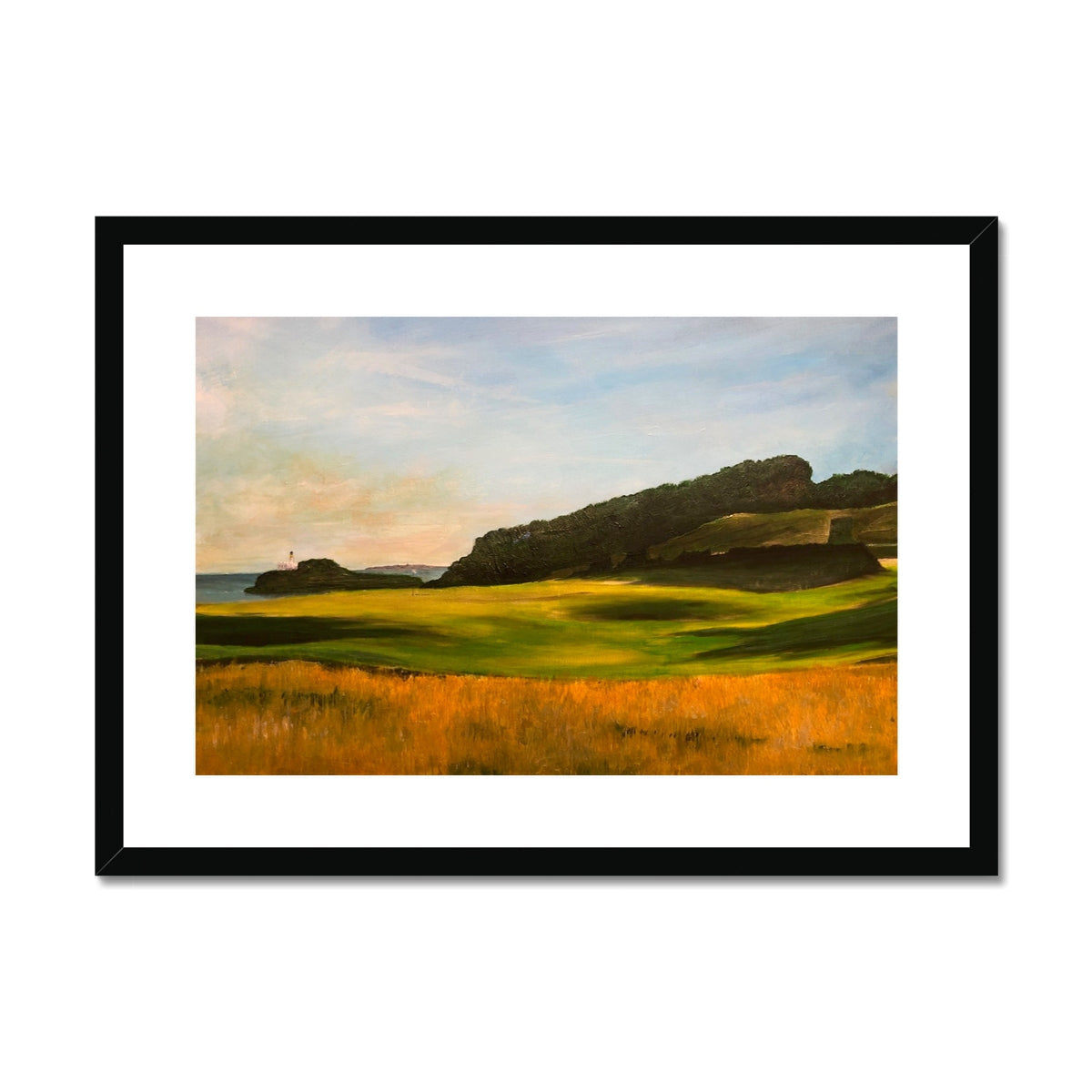 Black framed landscape painting of Renaissance Golf Club course