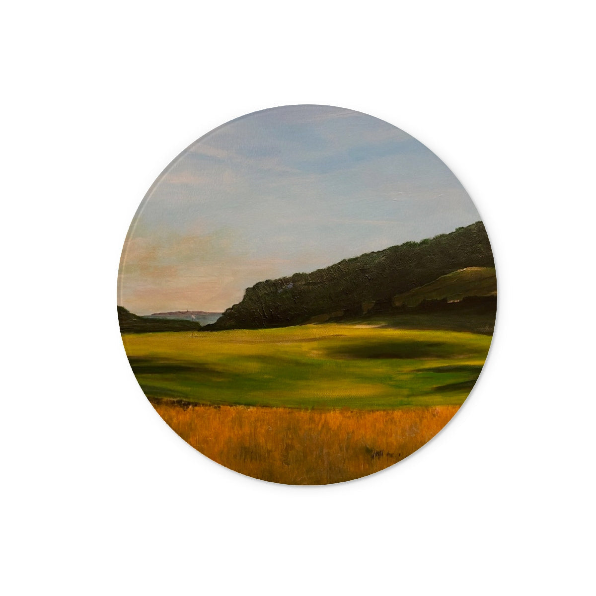 Circular landscape on Renaissance Golf Club glass chopping board