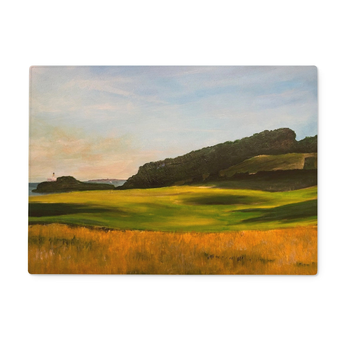 Renaissance Golf Club coastal landscape glass chopping board