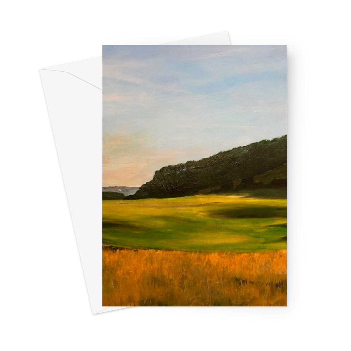 Renaissance Golf Club greeting card with painted golden green fields under blue sky